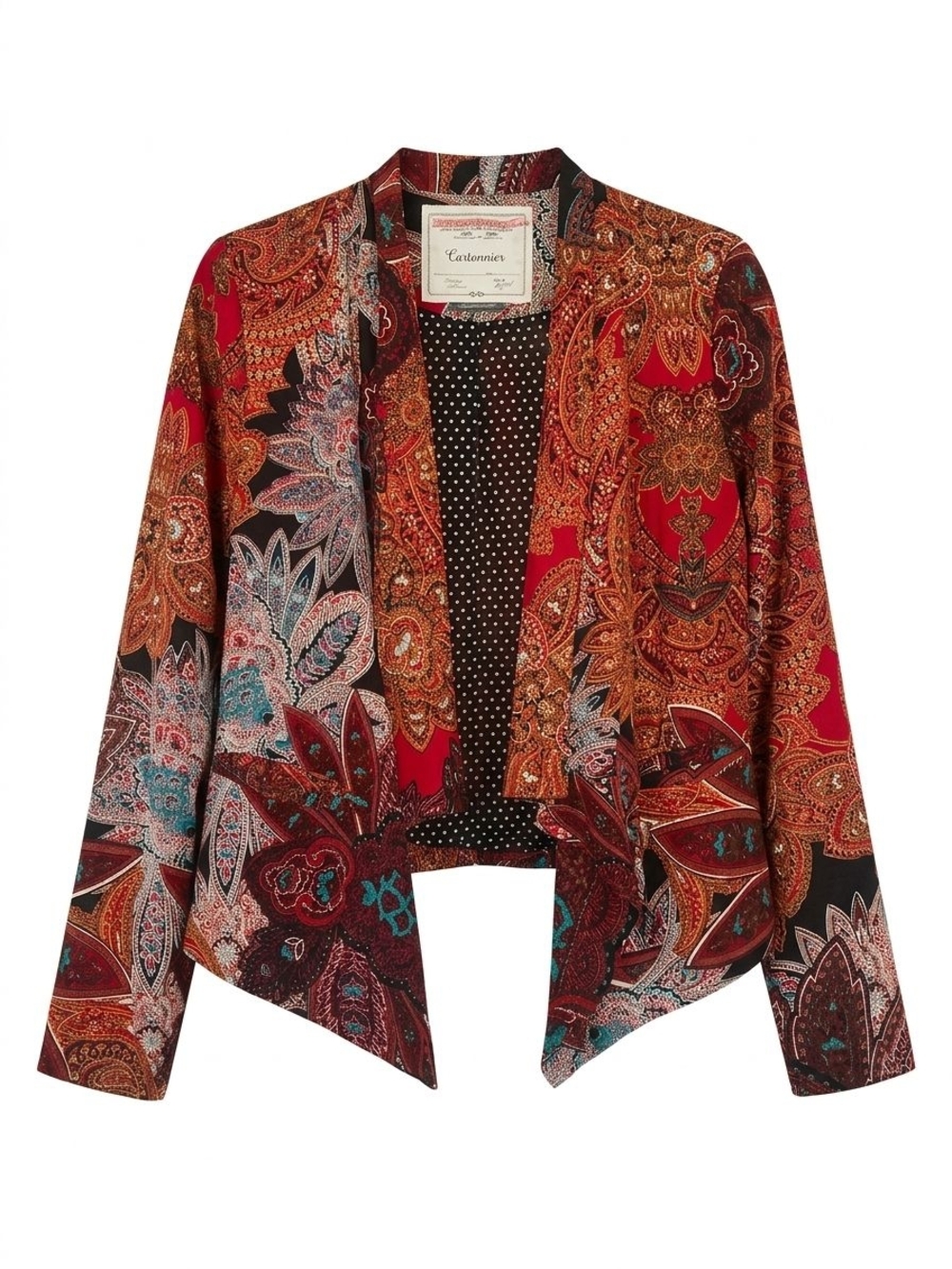Anthropologie Cartonnier Paisley Drape Open Front Blazer Jacket Boho Chic S